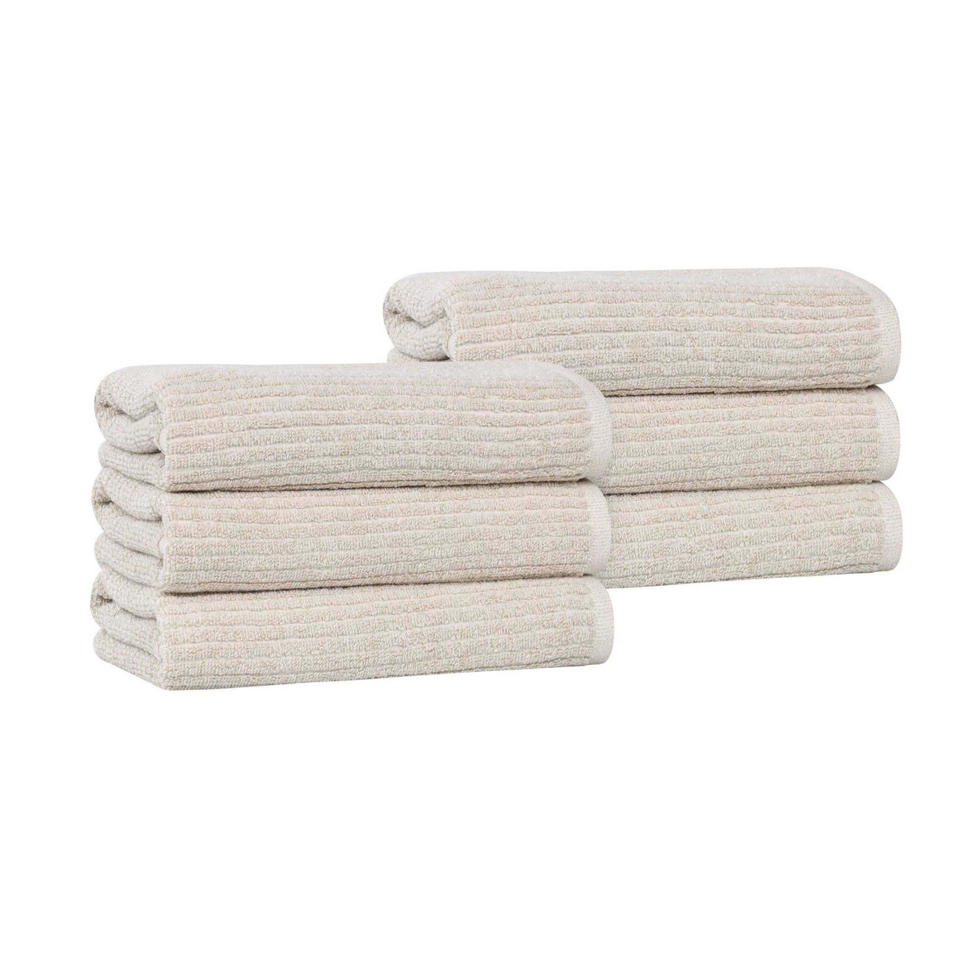 Viscose Cotton Blend Medium Weight Soft Textured Ribbed Hand Towels, Set of 6, Beige - Blue Nile Mills