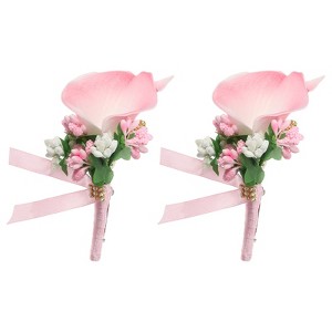 Unique Bargains Calla Lily Boutonnieres Silk Ribbon Artificial Flowers with Pins 2 Pcs - 1 of 4