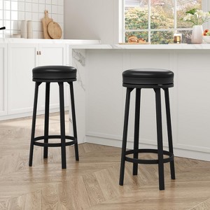 Swivel Bar Stools Set of 2/4, 30" Counter Height Bar Stools with Upholstered PU Leather Cushion Backless Round Kitchen Barstools with Metal Frame - 1 of 4