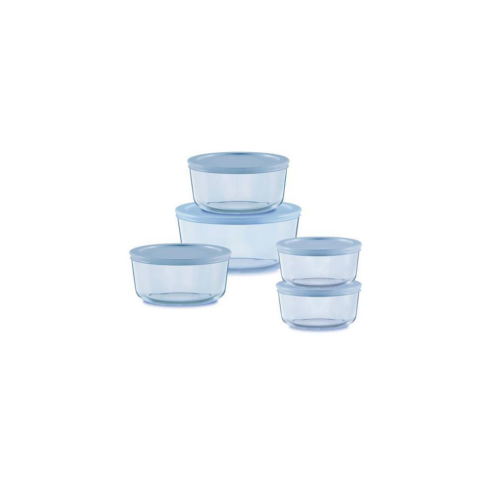 Photos - Food Container Pyrex Simply Store® Tinted 10pc Lidded Round Storage Set Blue: Glass Food Storage Containers with Lids, Dishwasher-Safe 