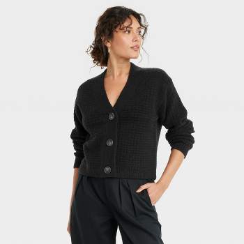 Willow & Root Feather Trim Cardigan Sweater - Black X-Small, Women's