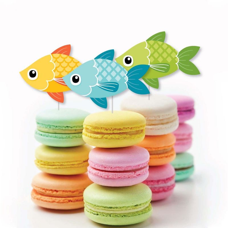 Big Dot of Happiness Let's Go Fishing - Dessert Cupcake Toppers - Fish Themed Birthday Party or Baby Shower Clear Treat Picks - Set of 24, 5 of 9