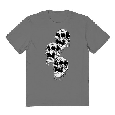 Rerun Island Men's 3 Skulls Piled Up Halloween Short Sleeve Graphic Cotton T-Shirt