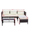 Outdoor 3 Pcs Furniture Set, Sofa Set with 4 Seaters, Sofas with Loveseat and Glass Top Table, Rattan Sofas with PE Cushions-Coolbibila - 3 of 4