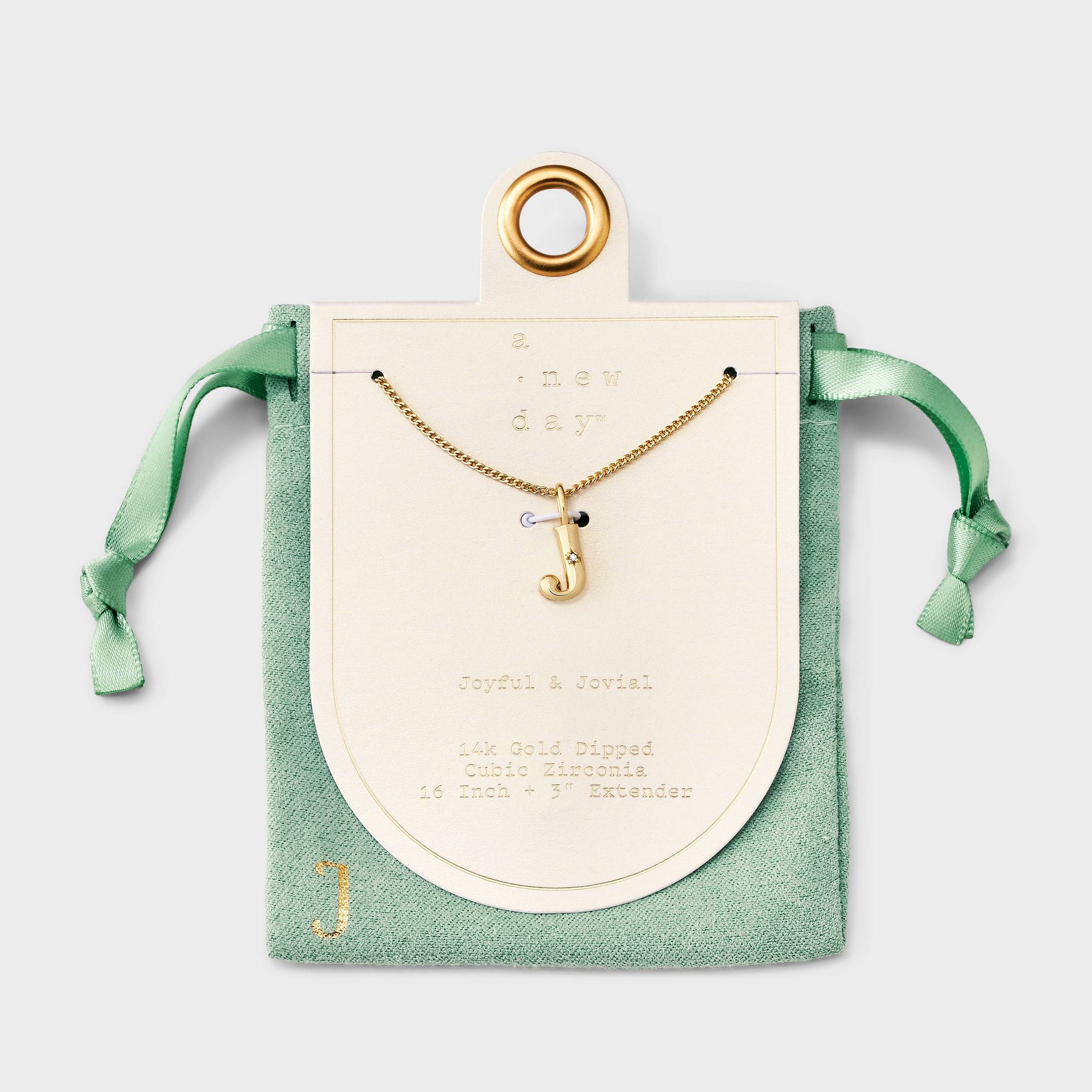 14kt Gold Dipped Cubic Zirconia "J" Initial Necklace - A New Day™ Gold