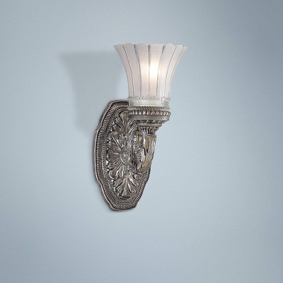 Brushed Nickel Etched Glass Outdoor Vanity Wall Sconce