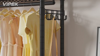 Black Portable Rolling Clothes Rack with Gray Cover