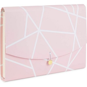 Paper Junkie Expanding Folder, Organizer & Holder with 13 Pockets for Documents, Files, Pink Geometric Design, 13 x 9.5 in - 1 of 4