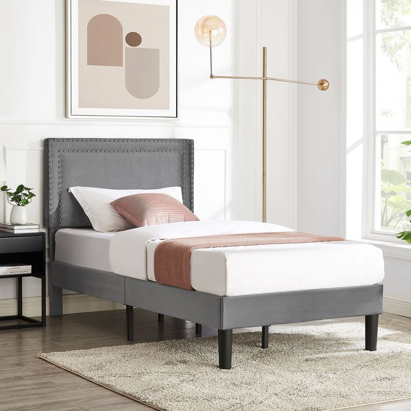 VECELO Upholstered Bed with Adjustable Headboard, Bed Frame, 4 of 11