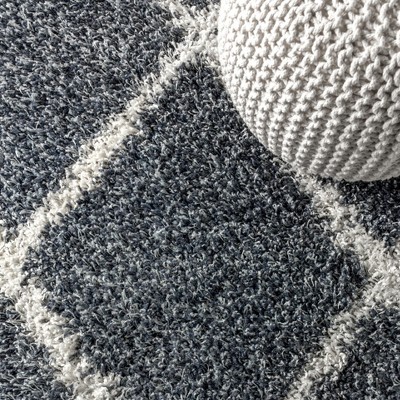 Denim Blue/Cream Moroccan Geometric Shag Area Rug, 5x8 Feet