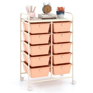 Tangkula 10 Drawers Rolling Cart Classroom Organizers Storage Cart with Wheels for Office Home School Supplies Tool Craft Art Paper Peach Fuzz - 1 of 4