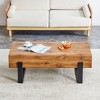 MDF Top Wide Coffee Table Natural Wood Tone With Metal Legs Industrial Modern Steel For Living Room Outdoor, Wood - 2 of 4
