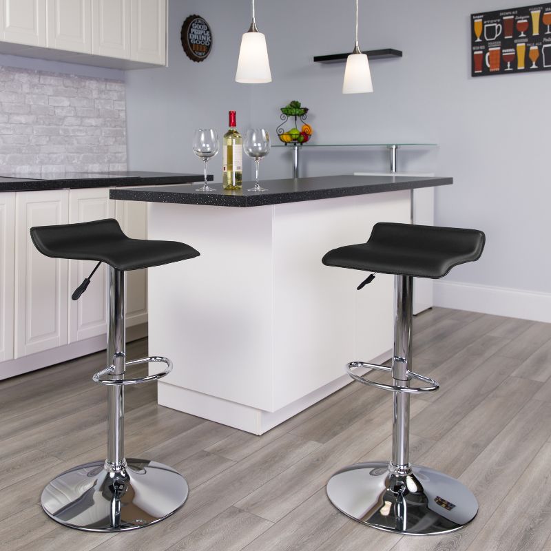 Flash Furniture Contemporary Vinyl Adjustable Height Barstool with Solid Wave Seat and Chrome Base, 3 of 14