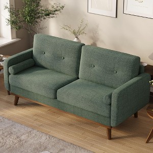 65" Loveseat Sofa, Mid Century Modern Love Seat Couches for Living Room, Button Tufted Sofa Couch with Wood Legs & Trim for Living Room,Bedroom,Office - 1 of 4