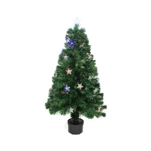 Northlight 4" Prelit Artificial Christmas Tree Fiber Optic With Color Changing Stars - 1 of 3