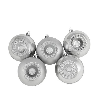 Northlight 5ct Shatterproof Shiny and Matte Retro Reflector Christmas Ball Ornament Set 3.25" - Silver