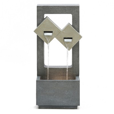 LuxenHome Cascading Gray Resin Rectangular Outdoor Fountain with Lights