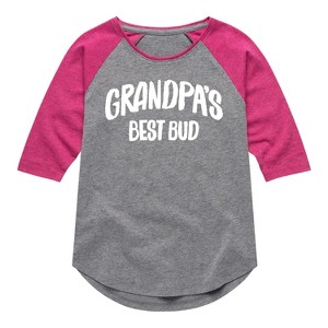 Girls' - Instant Message - Grandpas Best Bud Shirt Tail Raglan Graphic T-shirt - 1 of 4