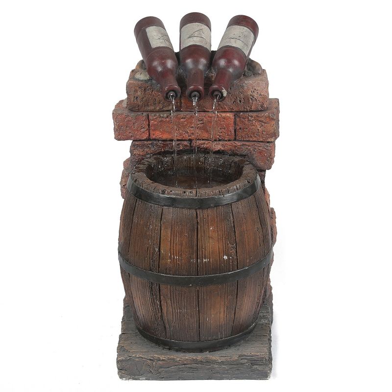 LuxenHome Resin Wine Bottle and Barrel Outdoor Fountain with LED Lights Brown, 1 of 8