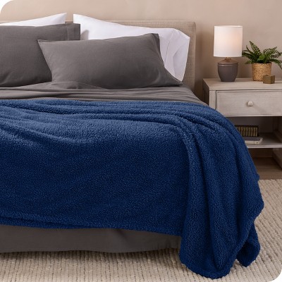 Dark Blue Faux Shearling Sherpa Throw Blanket