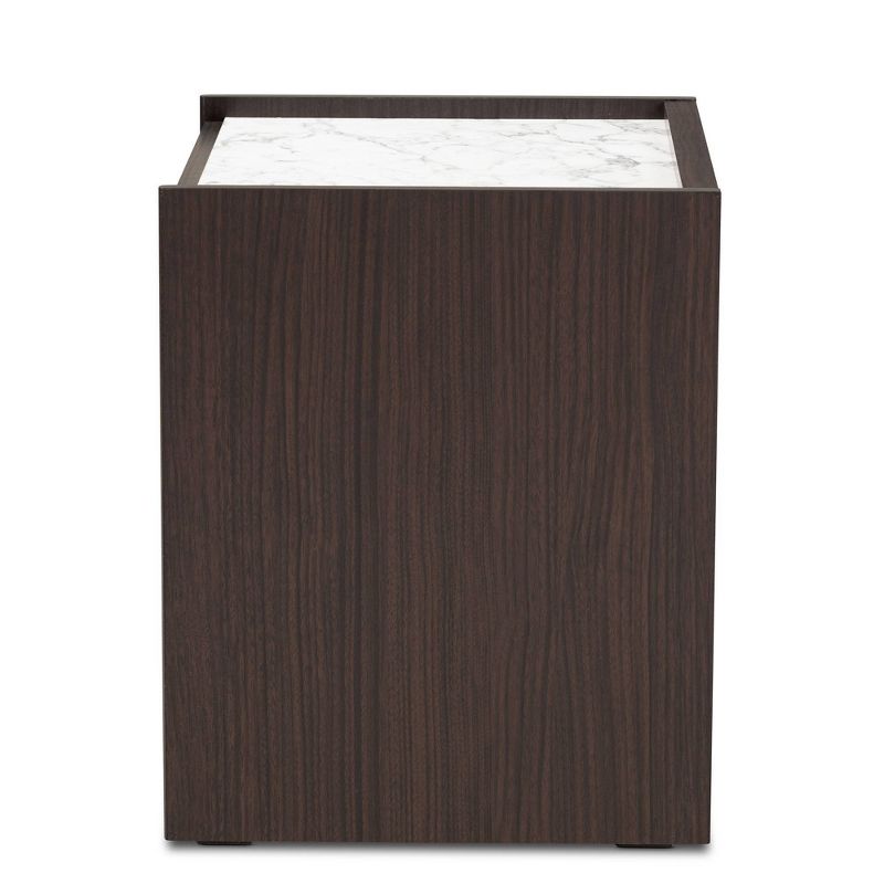 Walker Wood Nightstand with Faux Marble Top Dark Brown/Marble/Gold - Baxton Studio, 3 of 9