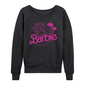 Women's - Barbie - Sunsets & Palm Trees Lightweight French Terry Wide Neck Long Sleeve Shirt - 1 of 4