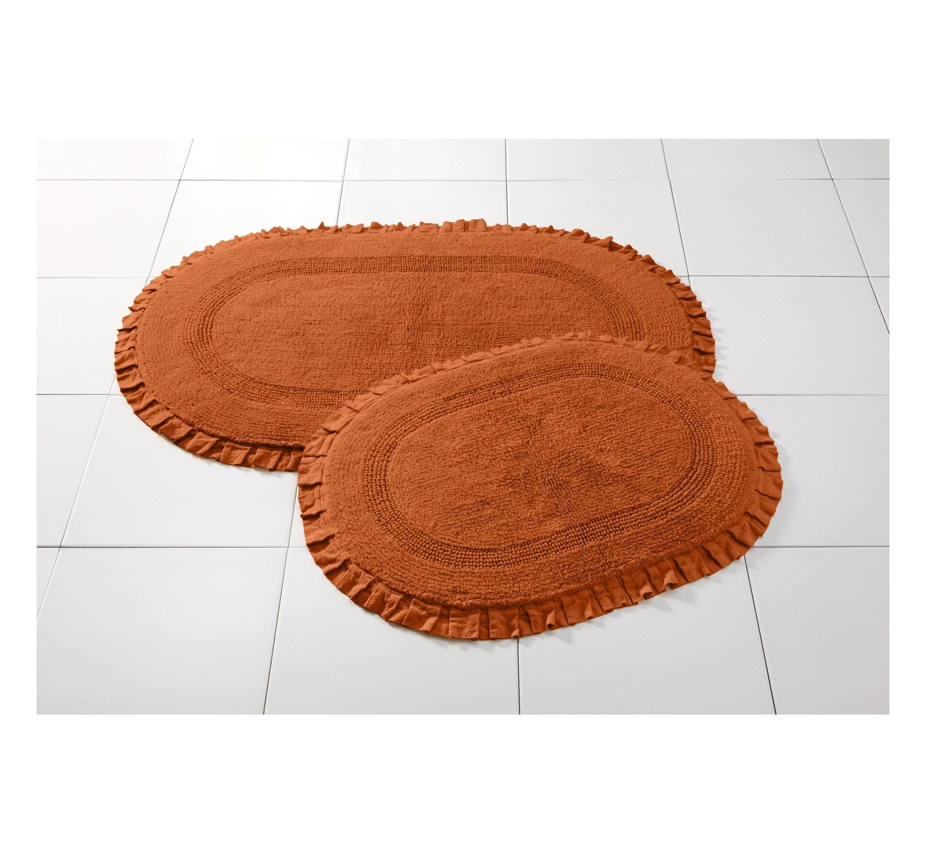 BrylaneHome Oval Ruffle Bath Rug - 21" W 34" L, Spice