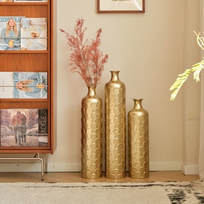 Floor Metal Vases Decorated White Metal vases Set of 3 gorgeous home decoration large glazed metal vases