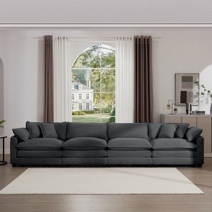 4-Seater Corduroy Sofa, Modern Upholstered Couch for Living Room, Office, Apartment, Includes 2 Arm Pillows & 4 Throw Pillows - 1 of 4