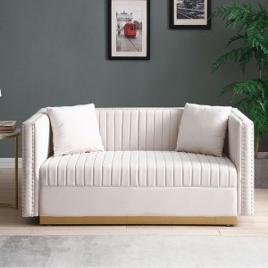 Sapphtopaz 61.4" Sofa Loveseat with Nailhead Trim Upholstered Velvet Tufted 2 Seater Couch with 2 Pillows Cloud Couch for Living Room,Apartment - 1 of 4