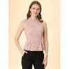 INSPIRE CHIC Women's Ruffle Neck Keyhole Back Sleeveless Floral Lace Peplum Blouses - 2 of 4