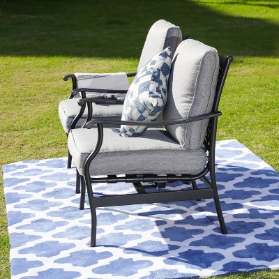 Gray Steel Outdoor Patio Lounge Chairs with Cushions