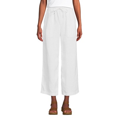 Lands' End Women's High Rise Pull On Drawstring Linen Wide Leg Crop ...