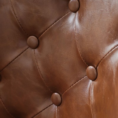 Adjustable Brown Faux Leather Swivel Bar Stools with Nailhead Trim, Set of 2