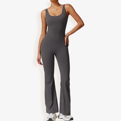 Anna-Kaci Active Women's Seamless Flared Bodysuit with Scoop Neck for Activewear