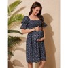 Coolmee Women's Maternity Dress Floral Square Neck A Line Fashion Dress Short Sleeves Maternity Dress for Photography - 4 of 4