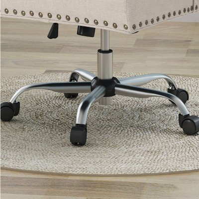 Contemporary Wheat Fabric Swivel Office Chair with Chrome Finish and Nailhead Trim