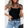 Amaryllis Women's Sheer Lace Short Sleeve Mock Neck Top Delicate Floral Mesh Blouse - 3 of 4