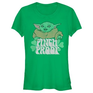 Juniors Womens Star Wars The Mandalorian Grogu St. Patrick's Day Pinch Proof T-Shirt - 1 of 4