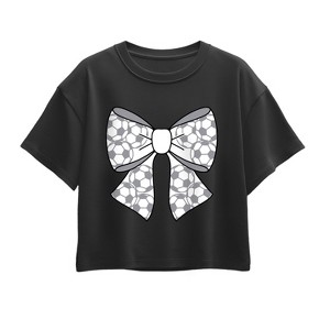 Girls' - Instant Message - Soccer Bow Short Sleeve Boxy Graphic T-Shirt - 1 of 3