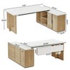 Resenkos Computer Desk, Office Desk, Study Desk,74" Executive Desk, L-Shaped Computer Desk Office Desk With Cabinet,White and Wood - 2 of 4