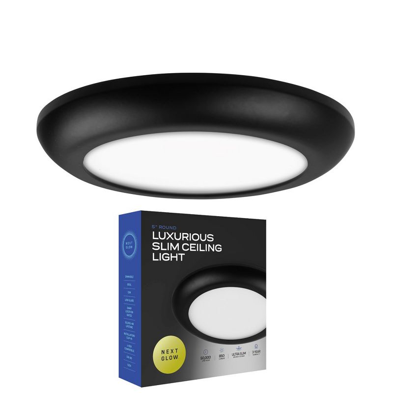 Next Glow Ultra Slim 5" LED Ceiling Light Fixture, 4000K Round, Flush Mount Light, 1 of 11