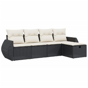 vidaXL Garden Sofa Set Black Poly Rattan, Steel Large Removable Covers - 1 of 4