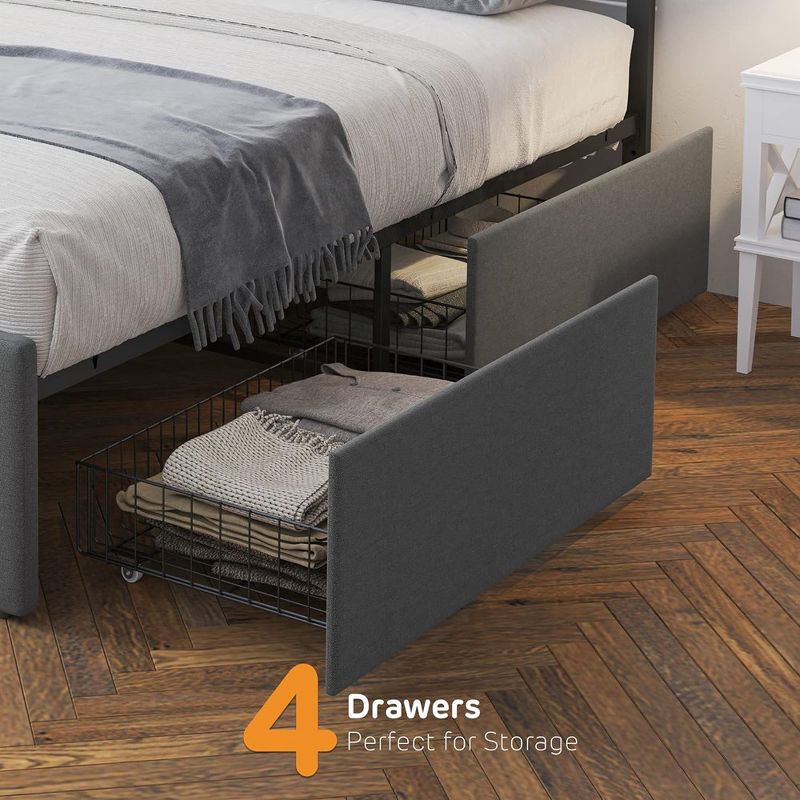 Bed Frame with 4 Storage Drawers, 3 of 9