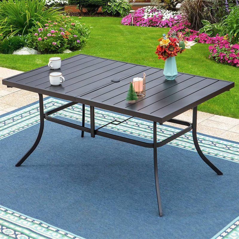 7pc Captiva Designs Patio Dining Set - Rectangle Steel Table, 1.57&#34; Umbrella Hole, Swivel Arm Chairs with Cushions, 3 of 12