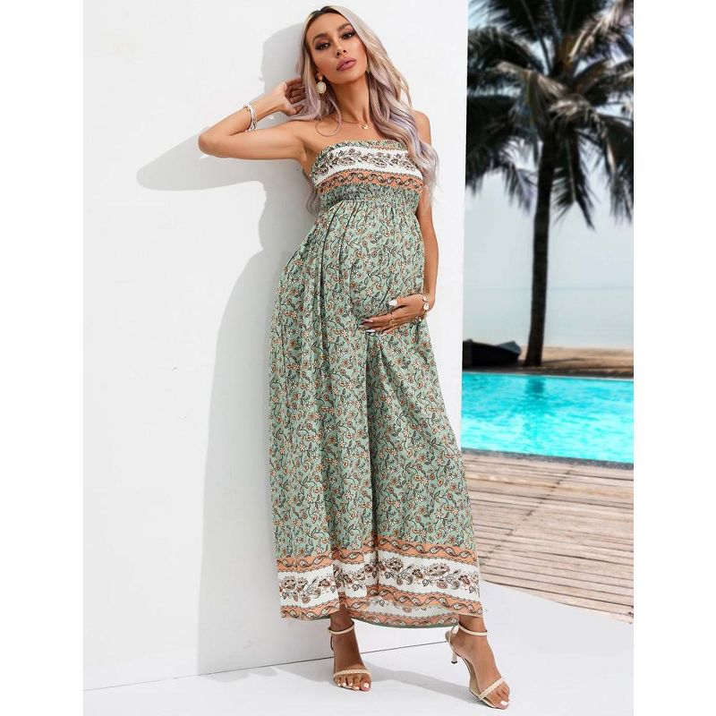 Maternity Sleeveless Smocked Dress Summer Casual Strapless Boho Flowy Tube Top Maxi Dress Photoshoot Baby Shower, 2 of 8