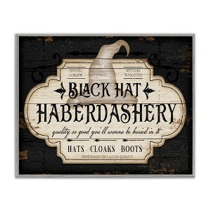 Stupell Industries Black Hat Haberdashery Halloween Sign Spooky Heirloom Quality Framed Giclee Art, Gray, 30" x 24" - 1 of 4