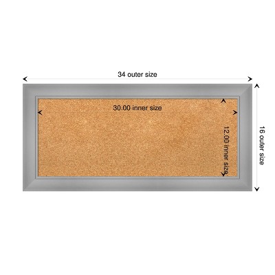 Natural Cork Bulletin Board with Polished Nickel Frame, 34x16