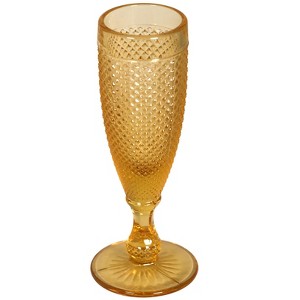 Slickblue Set of 6 Classic Amber Crystal Champagne Flutes with Intricate Cut Design - 5.1 oz - 1 of 3