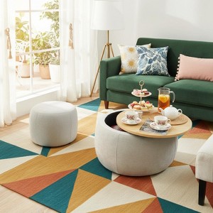 Homy Casa Round Storage Ottoman Set with Removable Wood Tray Top and Footstool, for Living Room & Bedroom - 1 of 4